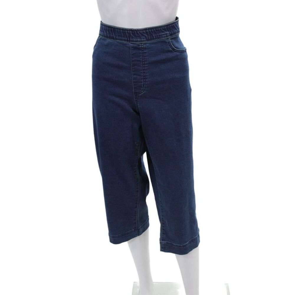 French Dressing Jeans Womens Elastic Waistband Straight Cropped Pants Blue 18